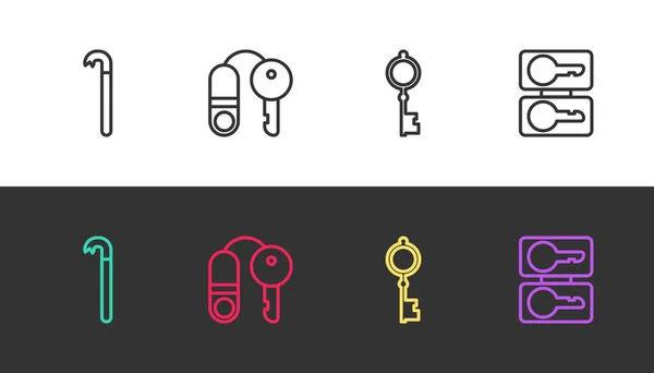 Set line Crowbar, House with key, Old and Casting keys on black and white. Vector — Stock Vector