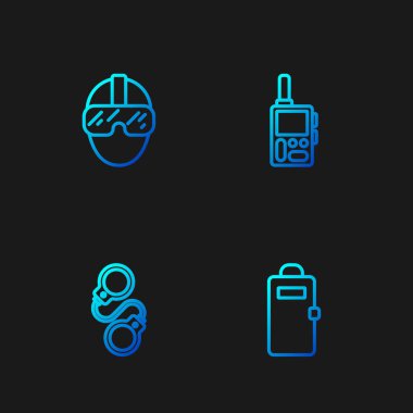 Polis hücum kalkanı, kelepçe, Özel Kuvvetler askeri ve telsiz hattı kurun. Renk simgeleri. Vektör