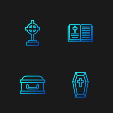 Tabut 'u haçla, Mezar ve Kutsal İncil' le belirleyin. Renk simgeleri. Vektör.