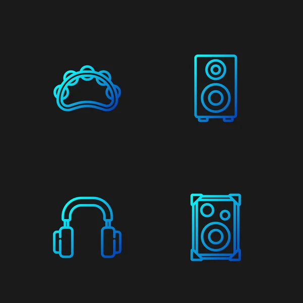 Set Line Stereo Lautsprecher Kopfhörer Tamburin Und Farbverlauf Symbole Vektor — Stockvektor