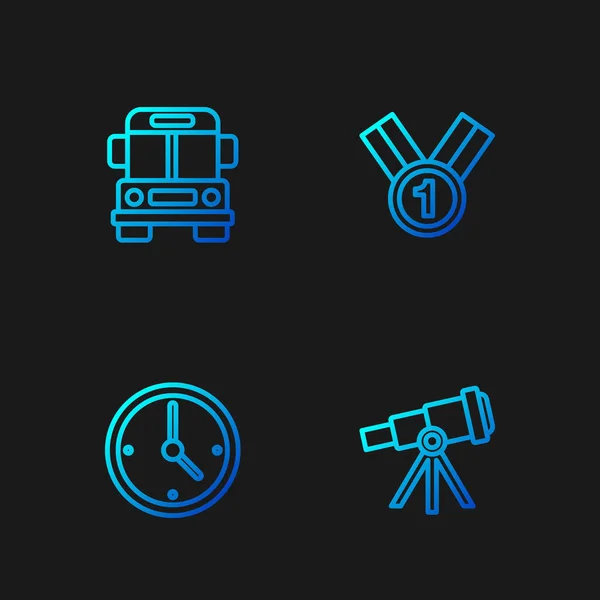 Set Teleskop Uhr Schulbus Und Medaille Farbverlauf Symbole Vektor — Stockvektor