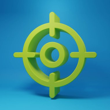 Yeşil Hedef spor simgesi mavi arkaplanda izole edildi. Atış mesafesi ya da atış mesafesi için sayıları olan temiz bir hedef. Minimalizm kavramı. 3 Boyutlu resimleme.