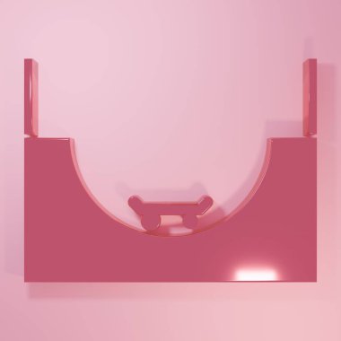 Pembe Pembe Paten Parkı ikonu pembe arka planda izole edildi. Rampa seti, paten parkı için merdiven. Olağanüstü bir spor. Minimalizm kavramı. 3 Boyutlu resimleme.