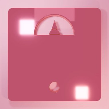 Pembe banyo ölçekli ikon pembe arka planda izole edilmiş. Ağırlık ölçme ekipmanı. Ağırlık ölçeği spor konsepti. Minimalizm kavramı. 3 Boyutlu resimleme.
