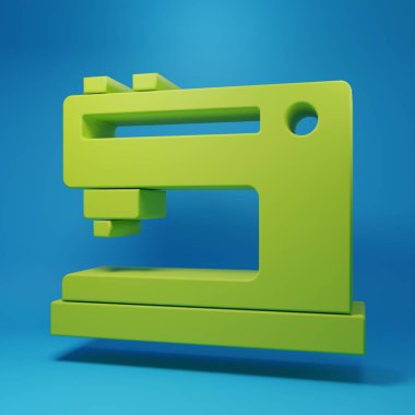 Green Sewing machine icon isolated on blue background. Minimalism concept. 3D render illustration.
