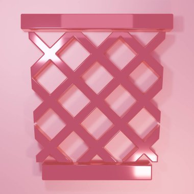 Pembe çöp kutusu simgesi pembe arkaplanda izole edilmiş. Çöp kutusu tabelası. Sepet simgesini geri dönüştür. Ofis çöpü ikonu. Minimalizm kavramı. 3 Boyutlu resimleme.