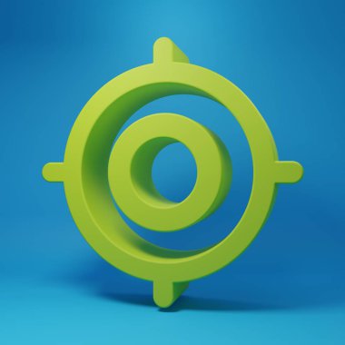 Yeşil Hedef spor simgesi mavi arkaplanda izole edildi. Atış mesafesi ya da atış mesafesi için sayıları olan temiz bir hedef. Minimalizm kavramı. 3 Boyutlu resimleme.
