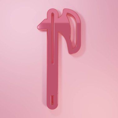 Pembe ortaçağ balta simgesi pembe arka planda izole edilmiş. Savaş baltası, cellat baltası. Ortaçağ silahı. Minimalizm kavramı. 3 Boyutlu resimleme.