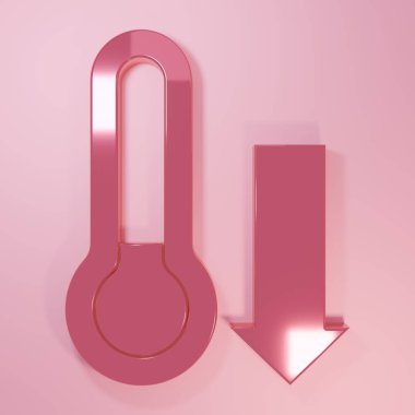 Pembe Meteoroloji termometresi pembe arka planda izole edilmiş ikonu ölçüyor. Termometre termometresi sıcak ya da soğuk hava gösteriyor. Minimalizm kavramı. 3 Boyutlu resimleme.