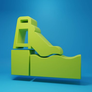 Green Water slide with pool icon isolated on blue background. Aquapark. Minimalism concept. 3D render illustration.