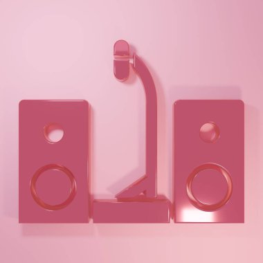 Pink Home stereo with two speaker s icon isolated on pink background. Music system. Minimalism concept. 3D render illustration.