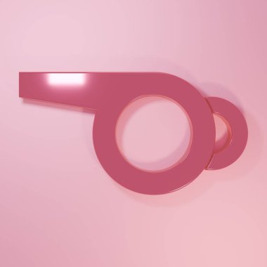 Pembe Düdük simgesi pembe arka planda izole edilmiş. Hakem sembolü. Spor ve spor burcu. Minimalizm kavramı. 3 Boyutlu resimleme.