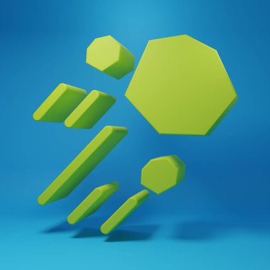 Green Flying stone icon isolated on blue background. Minimalism concept. 3D render illustration.