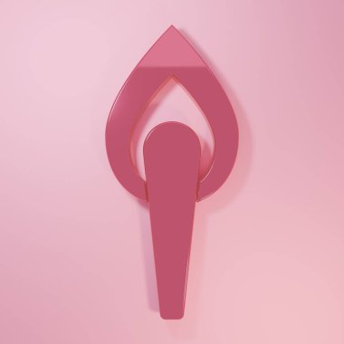 Pembe Meşale alev ikonu pembe arkaplanda izole edilmiş. Sembol ateşi sıcak, alev gücü, alev ve ısı. Minimalizm kavramı. 3 Boyutlu resimleme.