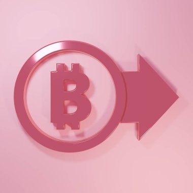 Pink Cryptocurrency coin Bitcoin icon isolated on pink background. Physical bit coin. Blockchain based secure crypto currency. Minimalism concept. 3D render illustration.
