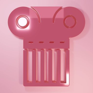 Pink Ancient column icon isolated on pink background. Minimalism concept. 3D render illustration.