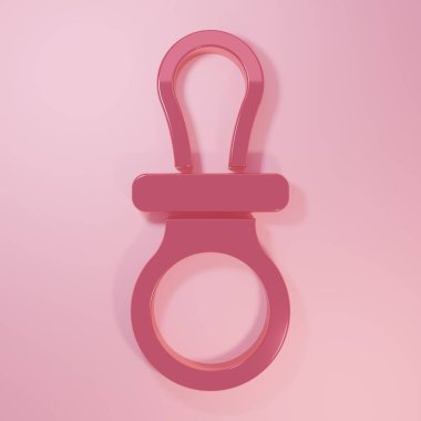 Pembe Bebek Emzik ikonu pembe arka planda izole edilmiş. Çocuk oyuncağı. Minimalizm kavramı. 3 Boyutlu resimleme.