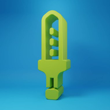 Green Medieval sword icon isolated on blue background. Medieval weapon. Minimalism concept. 3D render illustration.
