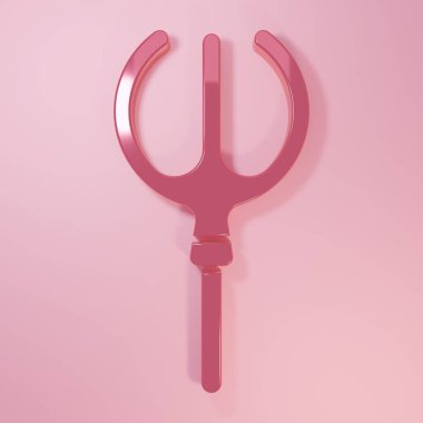 Pembe Neptün Trident simgesi pembe arka planda izole edilmiş. Minimalizm kavramı. 3 Boyutlu resimleme.