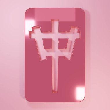 Pembe Mahjong parçaları pembe arka planda izole edilmiş. Çin mahjong kırmızı ejderha oyunu emojisi. Minimalizm kavramı. 3 Boyutlu resimleme.