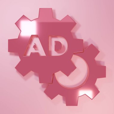 Pembe reklam simgesi pembe arkaplanda izole edilmiş. Pazarlama ve tanıtım süreci kavramı. İlgili reklamlar. Sosyal medya reklamcılığı. Minimalizm kavramı. 3 Boyutlu resimleme.