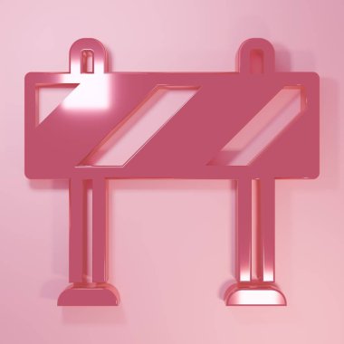 Pembe yol bariyeri simgesi pembe arkaplanda izole edilmiş. İnşaat sürecinde olan yasak bölgenin sembolü. Onarım işe yarıyor. Minimalizm kavramı. 3 Boyutlu resimleme.