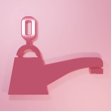 Pembe musluk ikonu pembe arka planda izole edilmiş. Minimalizm kavramı. 3 Boyutlu resimleme.