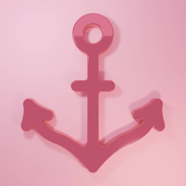 Pembe Anchor simgesi pembe arkaplanda izole edilmiş. Minimalizm kavramı. 3 Boyutlu resimleme.