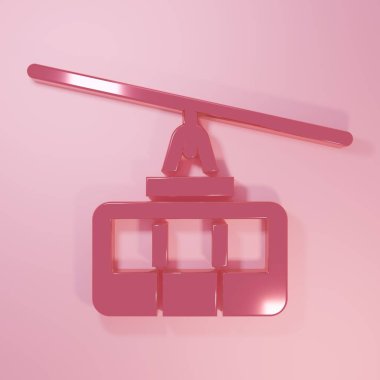 Pembe Kablo araba simgesi pembe arka planda izole edildi. Füniküler işaret. Minimalizm kavramı. 3 Boyutlu resimleme.
