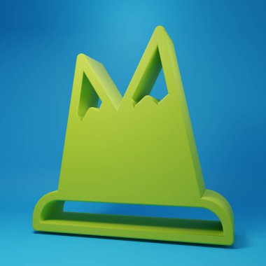 Yeşil Dağlar simgesi mavi arkaplanda izole edildi. Zaferin ya da başarının sembolü. Minimalizm kavramı. 3 Boyutlu resimleme.