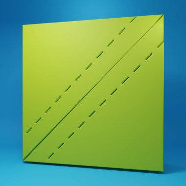 Mavi arka planda yeşil tekstil kumaş rulo ikonu izole edildi. Yuvarlan, paspas, halı, halı, halı ya da kağıt rulo ikonu. Minimalizm kavramı. 3 Boyutlu resimleme.