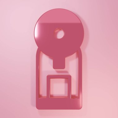 Pink Smart coffee machine system icon isolated on pink background. Internet of things concept with wireless connection. Minimalism concept. 3D render illustration.