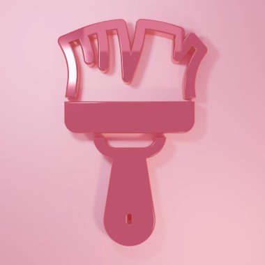 Pink Shaving brush icon isolated on pink background. Barbershop symbol. Minimalism concept. 3D render illustration.