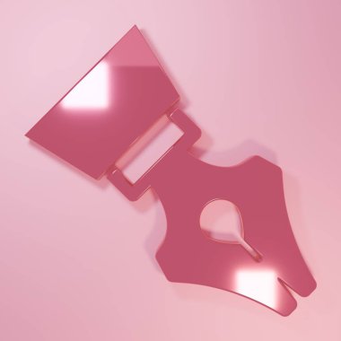Pembe Çeşme kalem ucu simgesi pembe arkaplanda izole edilmiş. Kalem aleti işareti. Minimalizm kavramı. 3 Boyutlu resimleme.