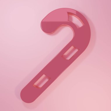 Pink Christmas candy cane with stripes icon isolated on pink background. Happy Halloween party. Minimalism concept. 3D render illustration.