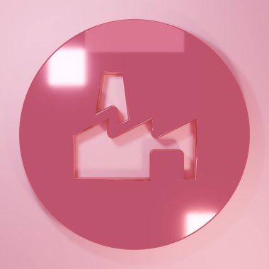 Pink Factory production icon isolated on pink background. Industrial building. Minimalism concept. 3D render illustration.