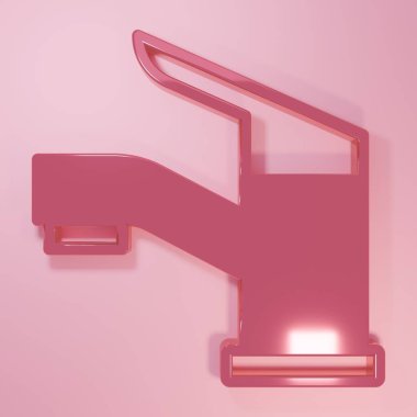 Pembe musluk ikonu pembe arka planda izole edilmiş. Minimalizm kavramı. 3 Boyutlu resimleme.