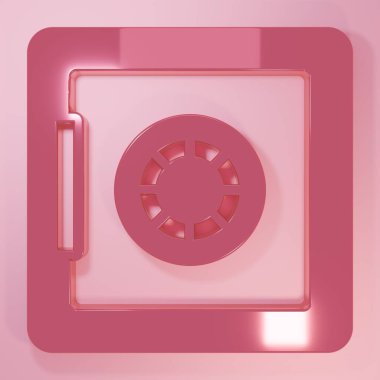 Pembe kasa simgesi pembe arkaplanda izole edilmiş. Kapı, şifreli bir banka kasası. Güvenilir Veri Koruma. Minimalizm kavramı. 3 Boyutlu resimleme.