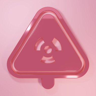 Pink Triangle sign with radiation symbol icon isolated on pink background. Minimalism concept. 3D render illustration.