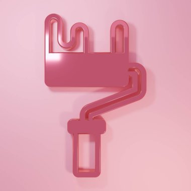 Pembe boya fırça ikonu pembe arka planda izole edilmiş. Minimalizm kavramı. 3 Boyutlu resimleme.