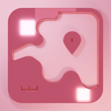 Pink Africa safari map icon isolated on pink background. Minimalism concept. 3D render illustration.