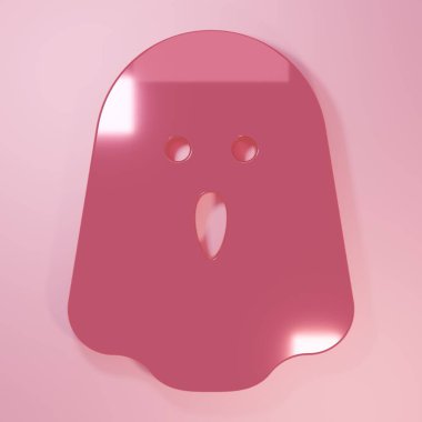 Pembe Hayalet simgesi pembe arka planda izole edilmiş. Mutlu Cadılar Bayramı Partisi. Minimalizm kavramı. 3 Boyutlu resimleme.