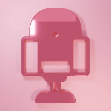 Pembe Yönetmen film koltuğu ikonu pembe arka planda izole edilmiş. Film endüstrisi. Minimalizm kavramı. 3 Boyutlu resimleme.