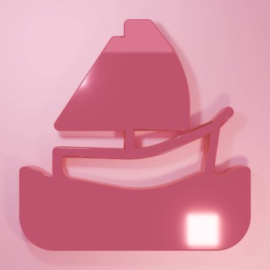Pembe Yat yelkenlisi ya da yelkenli ikonu pembe arka planda izole edilmiş. Yelkenli deniz seyahati. Minimalizm kavramı. 3 Boyutlu resimleme.