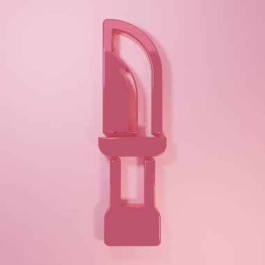 Pembe Bıçak simgesi pembe arka planda izole edilmiş. Çatal bıçak sembolü. Minimalizm kavramı. 3 Boyutlu resimleme.