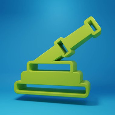 Mavi arka planda yeşil yangın hortumu ikonu izole edildi. Minimalizm kavramı. 3 Boyutlu resimleme.