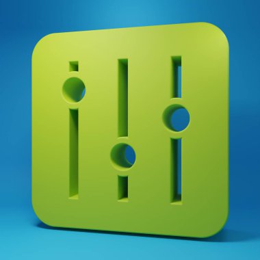 Green Sound mixer controller icon isolated on blue background. Dj equipment slider buttons. Mixing console. Minimalism concept. 3D render illustration.