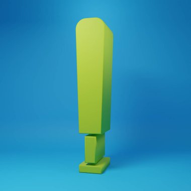 Mavi arka planda yeşil beyzbol sopası simgesi izole edildi. Spor malzemeleri. Minimalizm kavramı. 3 Boyutlu resimleme.