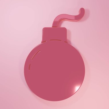 Pink Bomb ready to explode icon isolated on pink background. Minimalism concept. 3D render illustration.