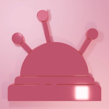 Pembe Şırınga yatağı ve pembe arka planda izole edilmiş iğneler. El yapımı ve dikiş teması. Minimalizm kavramı. 3 Boyutlu resimleme.